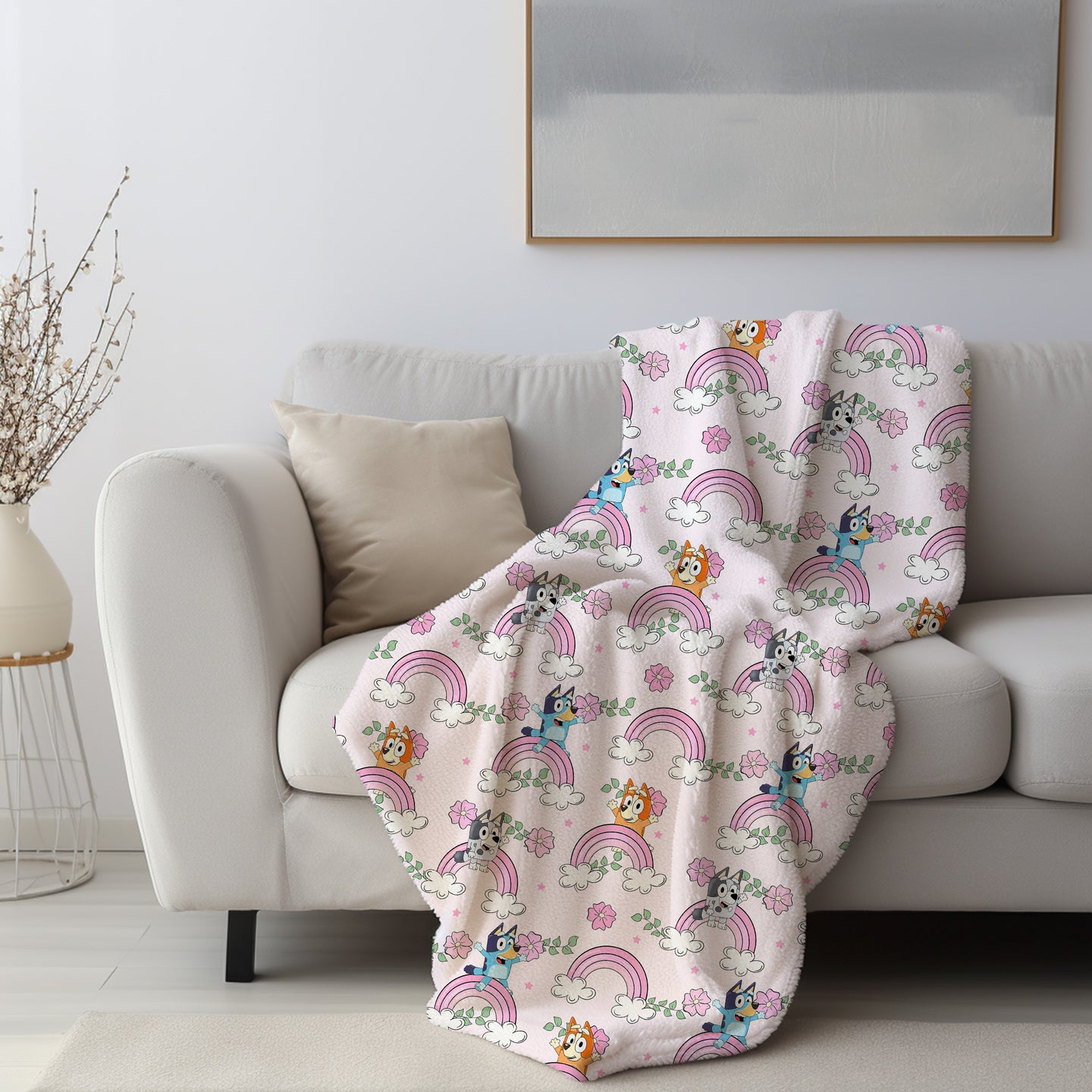 Personalized Pink Boho Bluey Blanket